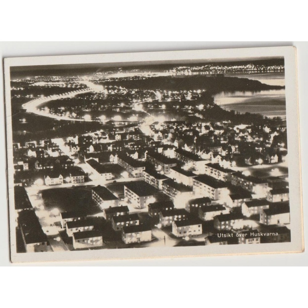 Vintage 1950s Huskvarna Sweden Night Aerial View Greeting Card Photo